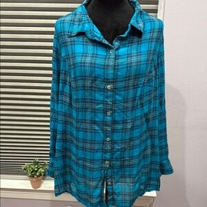 Catherines Teal Plaid Button Down Shirt